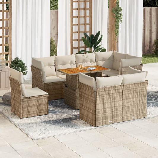 vidaXL Set de sofás de jardín con cojines 9 pzas ratán sintético beige