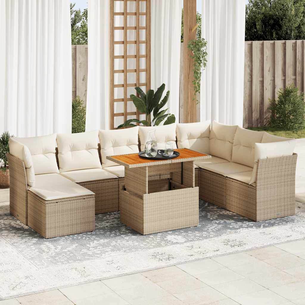 vidaXL Set de sofás de jardín con cojines 9 pzas ratán sintético beige