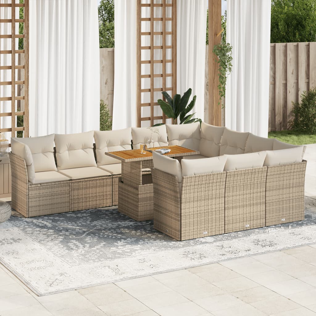 vidaXL Set de sofás de jardín 11pzas con cojines ratán sintético beige