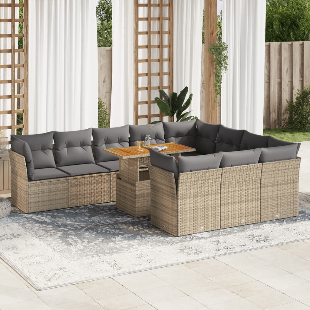 vidaXL Set de sofás de jardín 11pzas con cojines ratán sintético beige