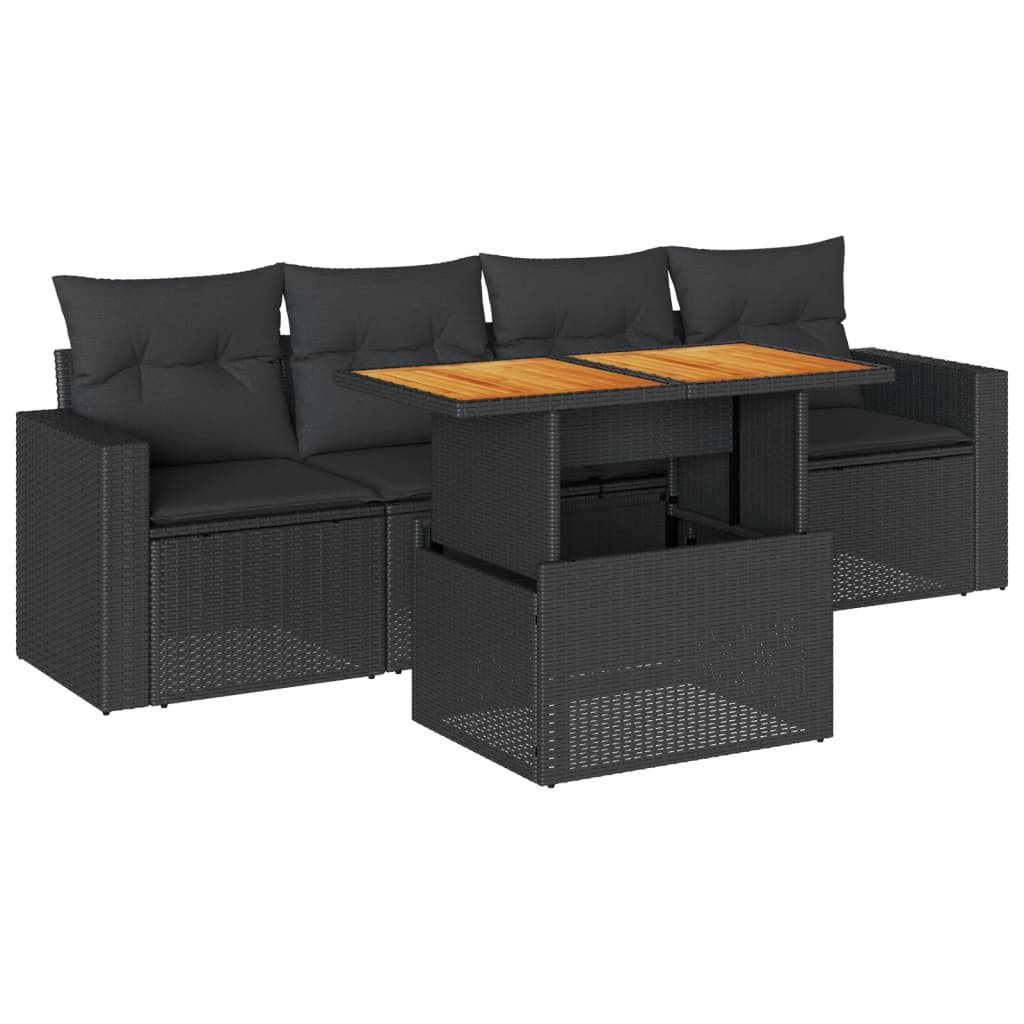 vidaXL Set de muebles de jardín 5 pzas y cojines ratán sintético negro