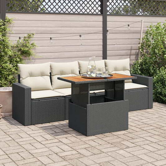 vidaXL Set de muebles de jardín 5 pzas y cojines ratán sintético negro