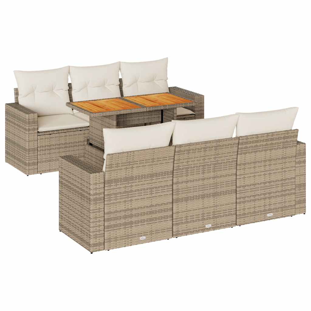 vidaXL Set sofás de jardín 7 piezas y cojines ratán sintético beige