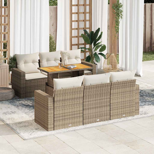 vidaXL Set sofás de jardín 7 piezas y cojines ratán sintético beige