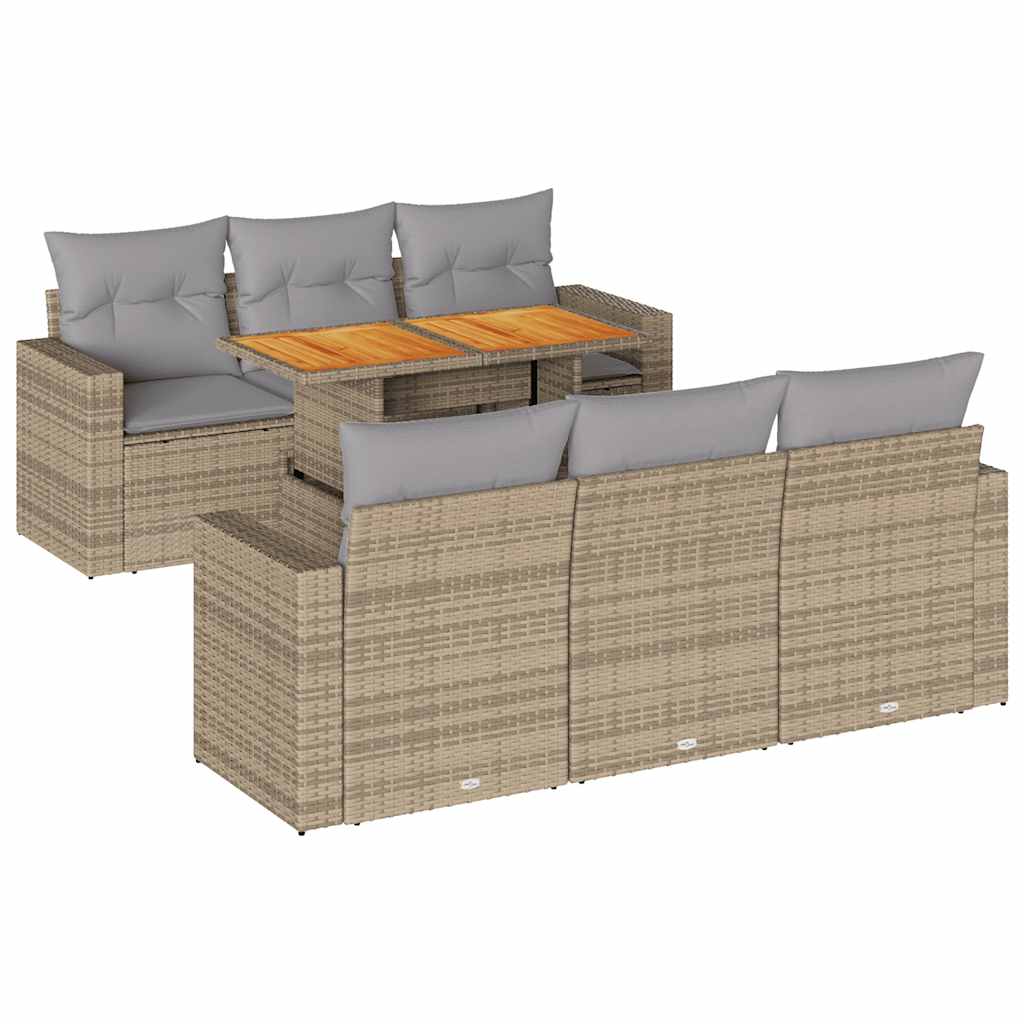 vidaXL Set sofás de jardín 7 piezas y cojines ratán sintético beige