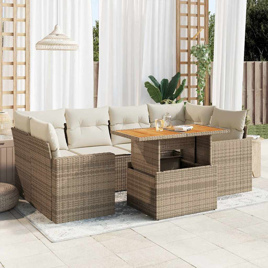 vidaXL Set sofás de jardín 7 piezas y cojines ratán sintético beige