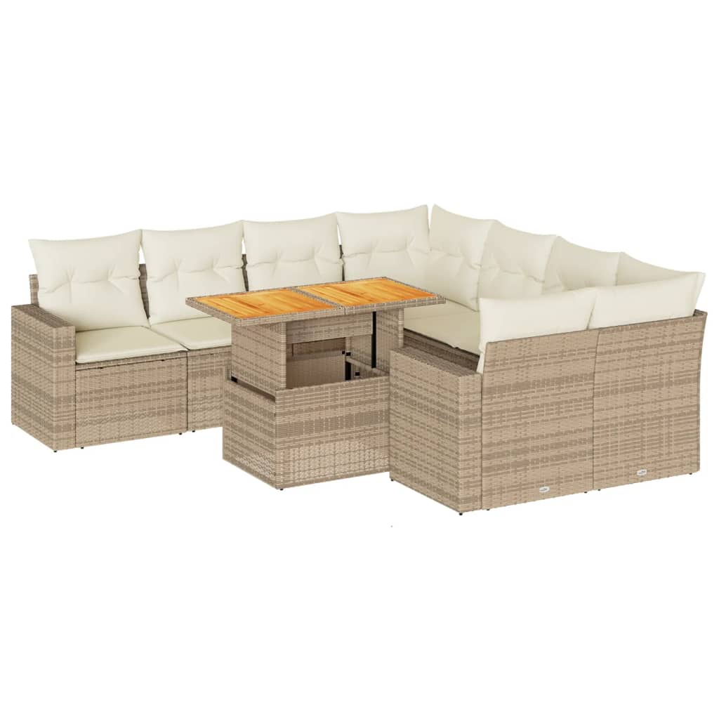 vidaXL Set de sofás de jardín con cojines 9 pzas ratán sintético beige