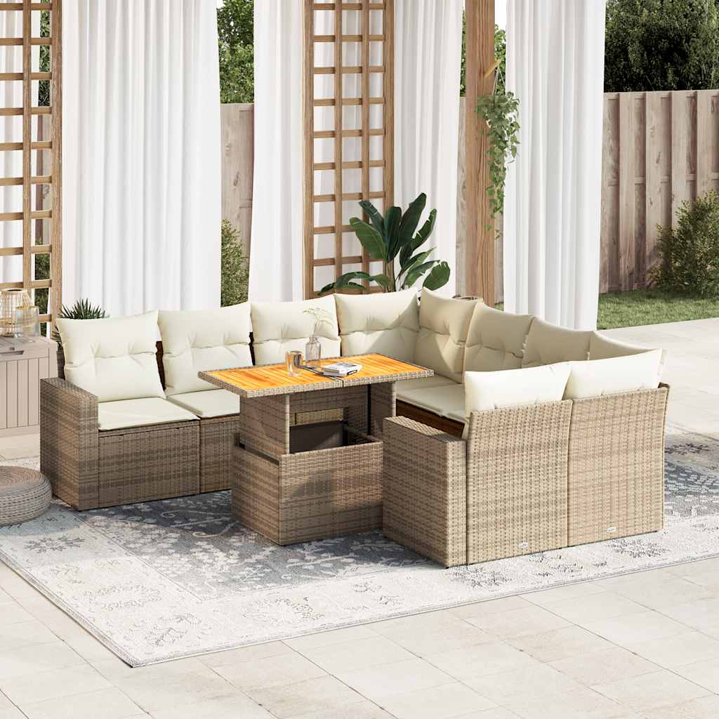 vidaXL Set de sofás de jardín con cojines 9 pzas ratán sintético beige