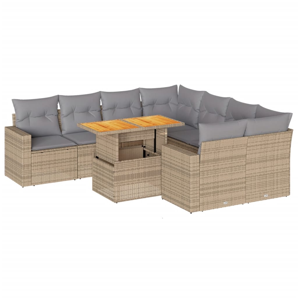 vidaXL Set de sofás de jardín con cojines 9 pzas ratán sintético beige