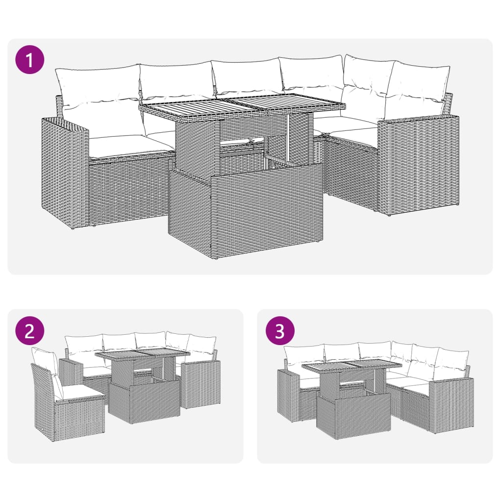 vidaXL Set de muebles de jardín 6 pzas y cojines ratán sintético gris