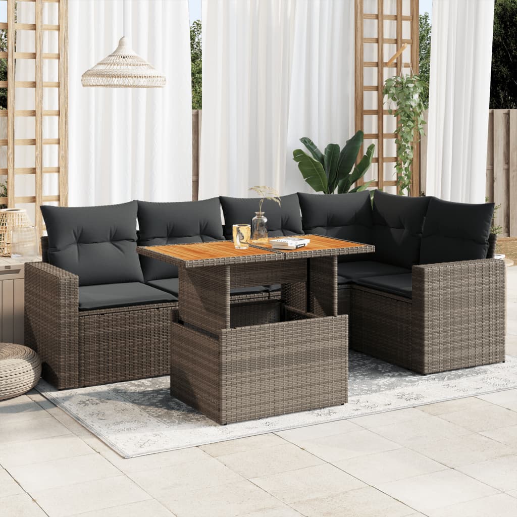 vidaXL Set de muebles de jardín 6 pzas y cojines ratán sintético gris