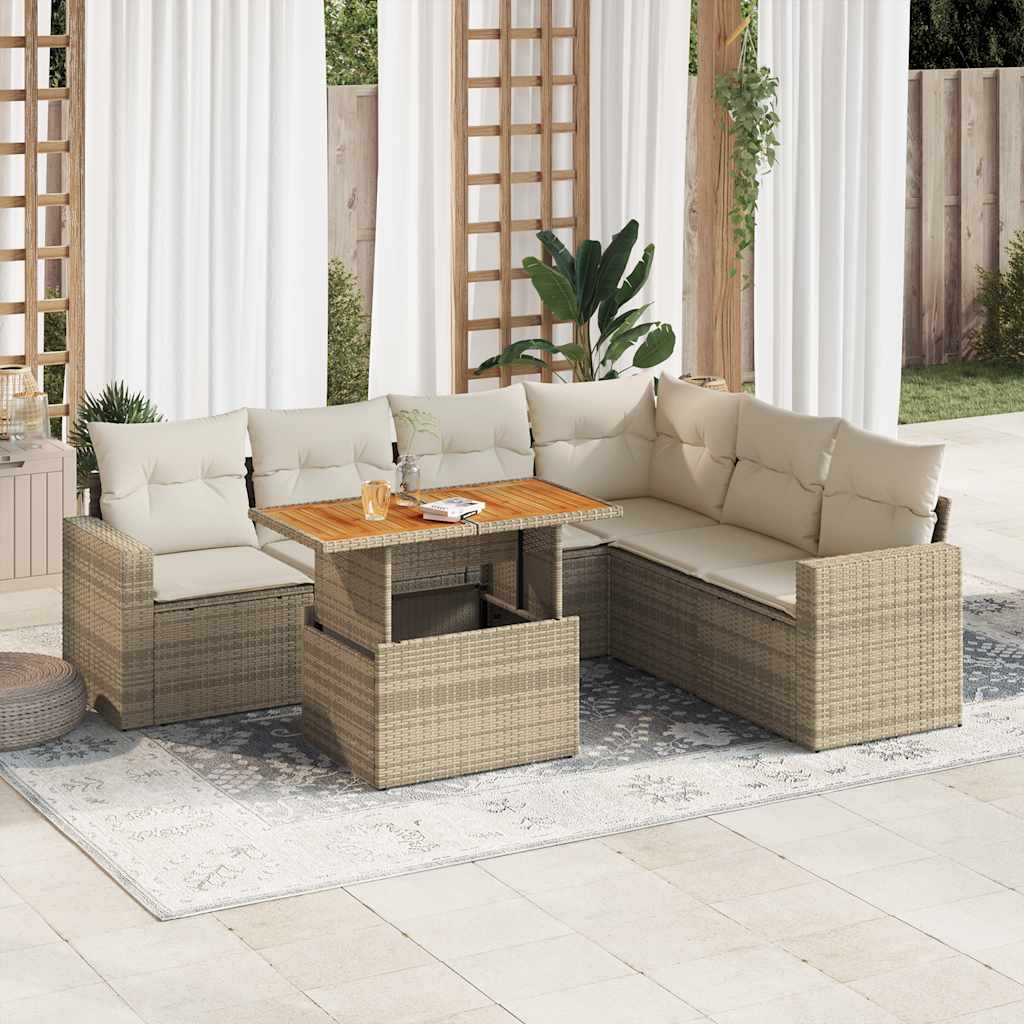 vidaXL Set sofás de jardín 7 piezas y cojines ratán sintético beige