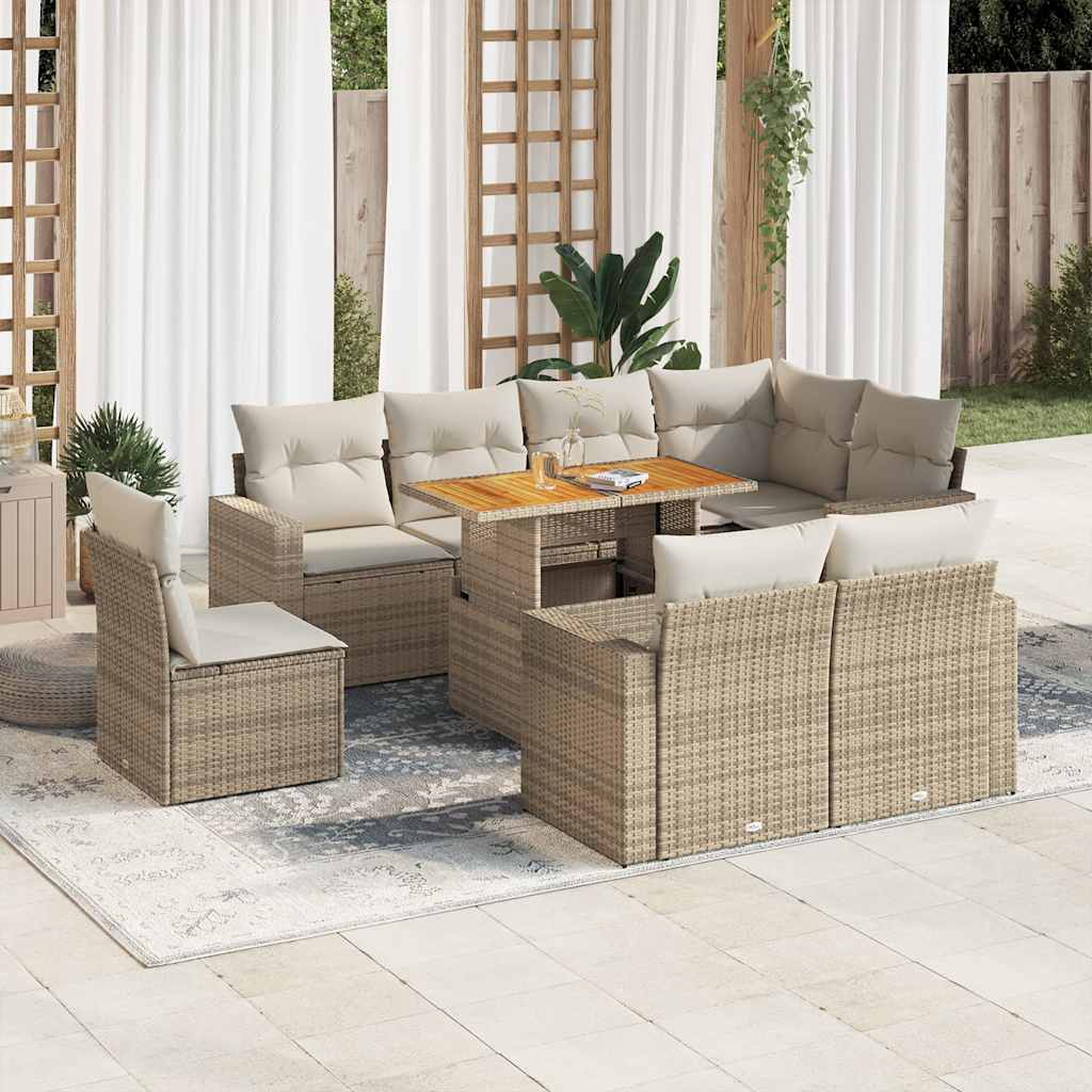 vidaXL Set de sofás de jardín con cojines 9 pzas ratán sintético beige