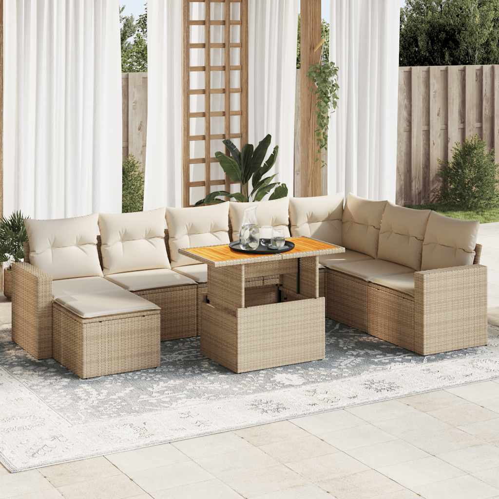 vidaXL Set de sofás de jardín con cojines 9 pzas ratán sintético beige