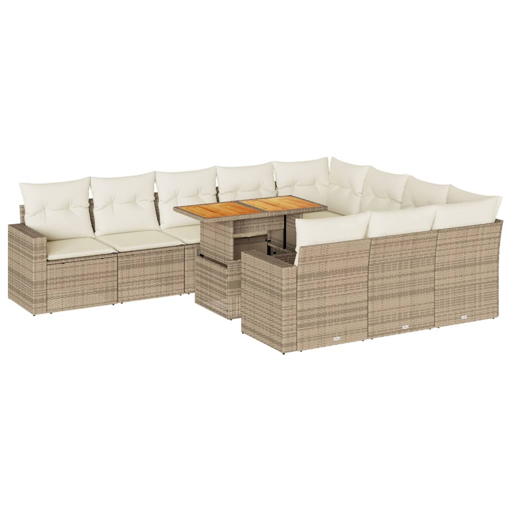 vidaXL Set de sofás de jardín 11pzas con cojines ratán sintético beige