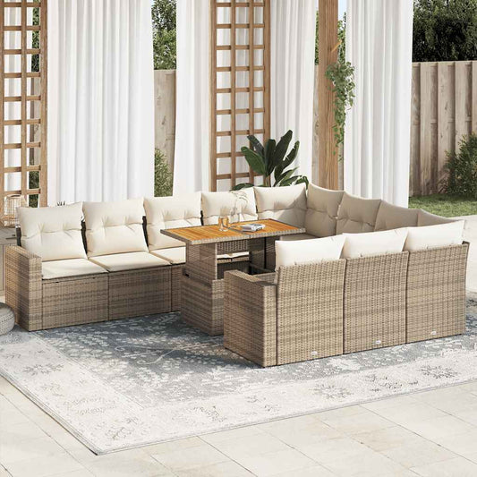 vidaXL Set de sofás de jardín 11pzas con cojines ratán sintético beige