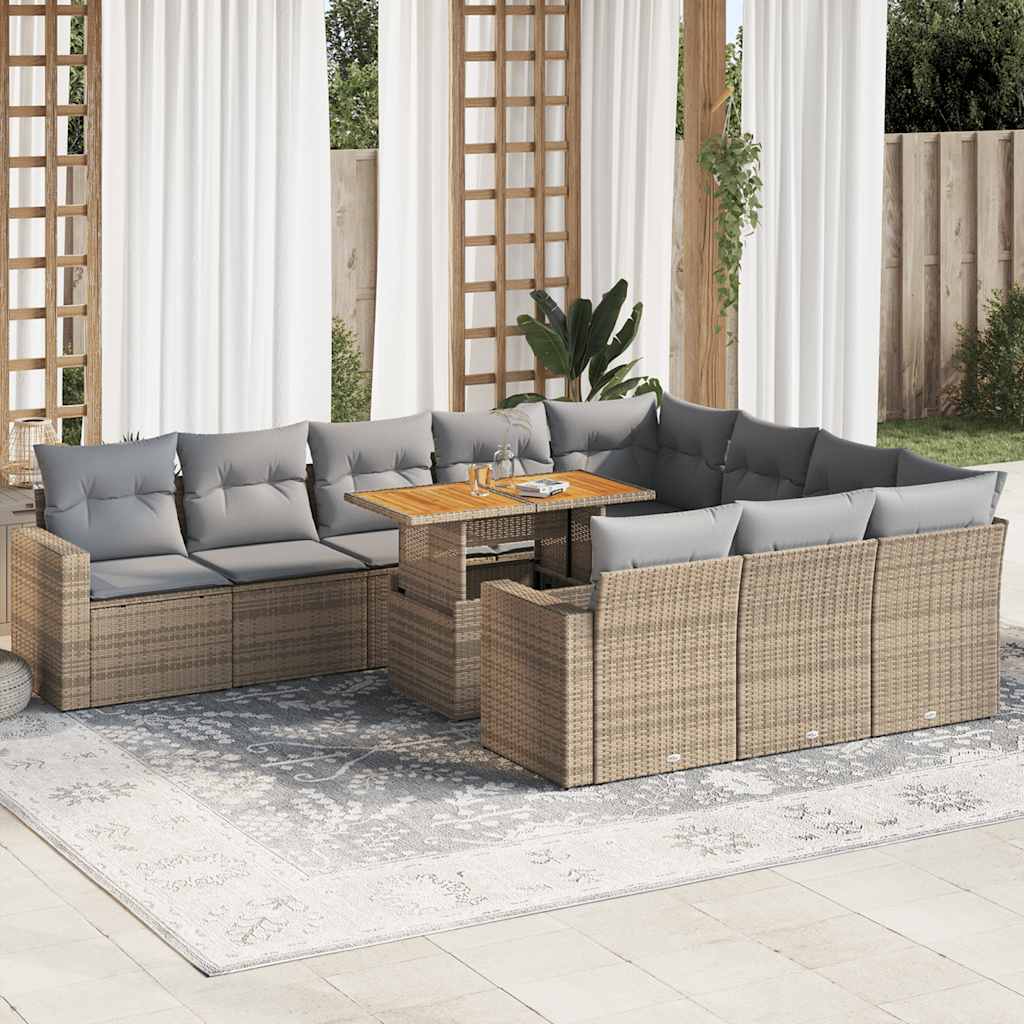 vidaXL Set de sofás de jardín 11pzas con cojines ratán sintético beige