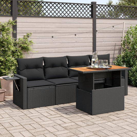 vidaXL Set de muebles de jardín 5 pzas y cojines ratán sintético negro