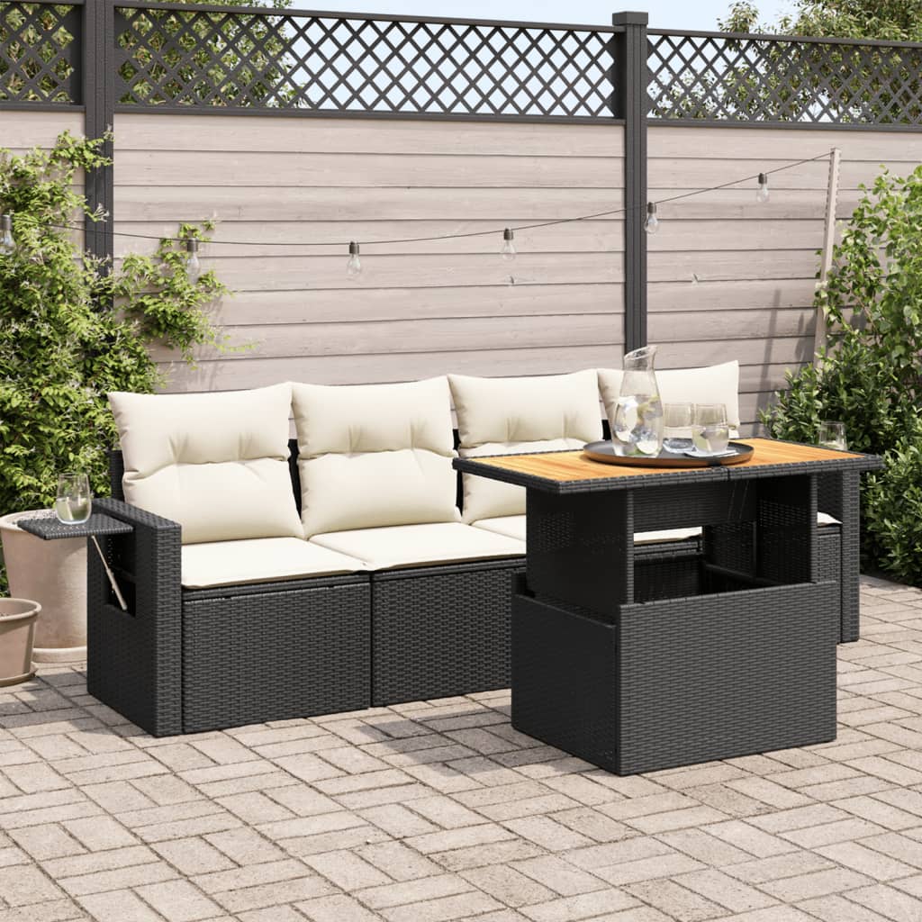 vidaXL Set de muebles de jardín 5 pzas y cojines ratán sintético negro