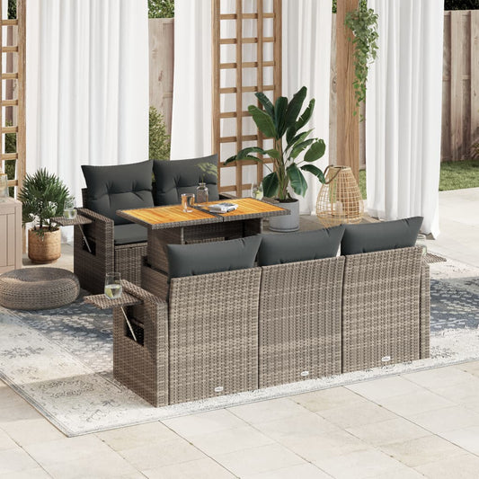 vidaXL Set de muebles de jardín 6 pzas y cojines ratán sintético gris