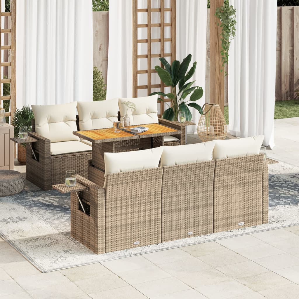 vidaXL Set sofás de jardín 7 piezas y cojines ratán sintético beige