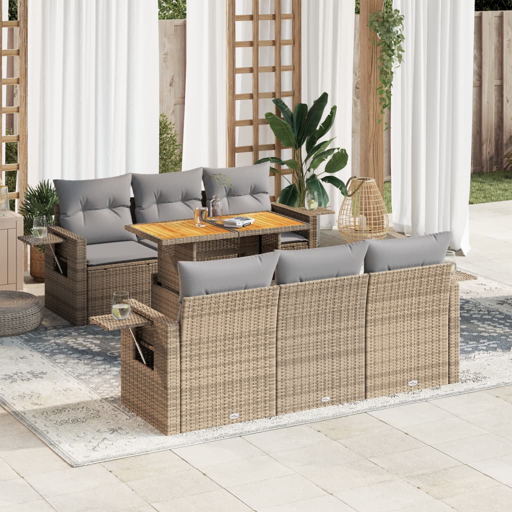 vidaXL Set sofás de jardín 7 piezas y cojines ratán sintético beige