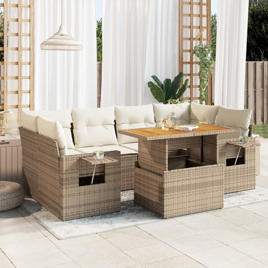 vidaXL Set sofás de jardín 7 piezas y cojines ratán sintético beige