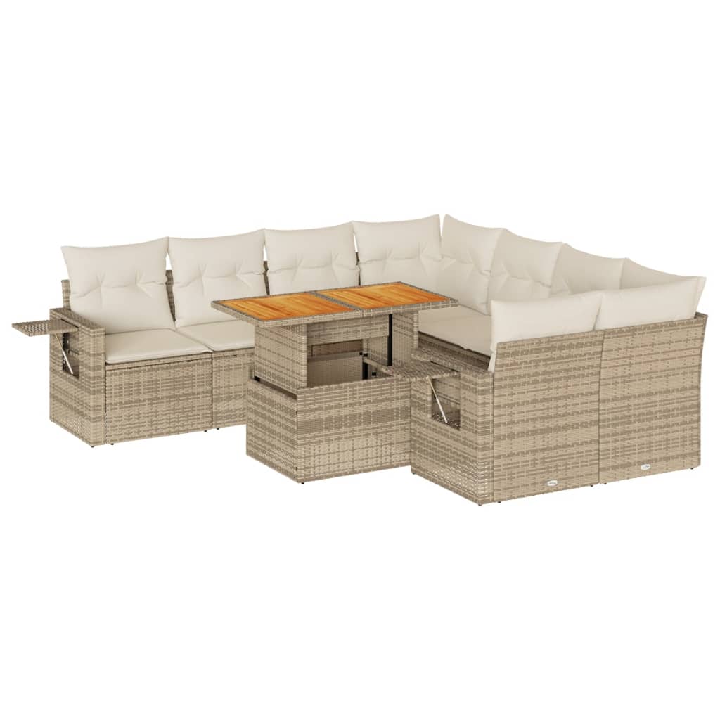 vidaXL Set de sofás de jardín con cojines 9 pzas ratán sintético beige