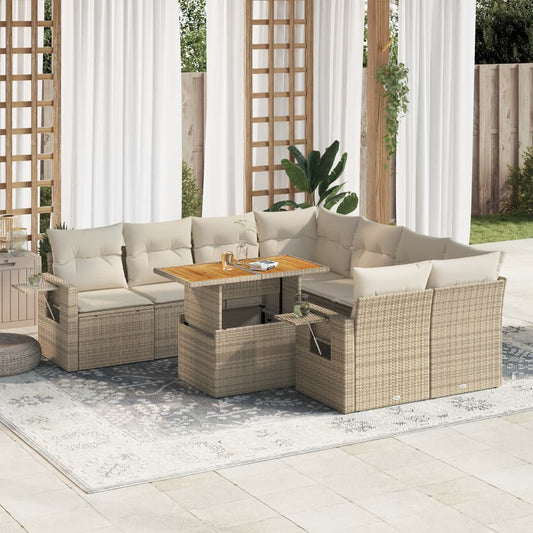 vidaXL Set de sofás de jardín con cojines 9 pzas ratán sintético beige