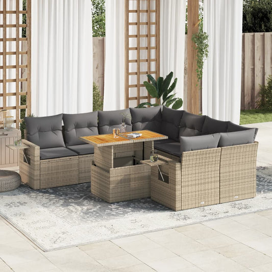 vidaXL Set de sofás de jardín con cojines 9 pzas ratán sintético beige