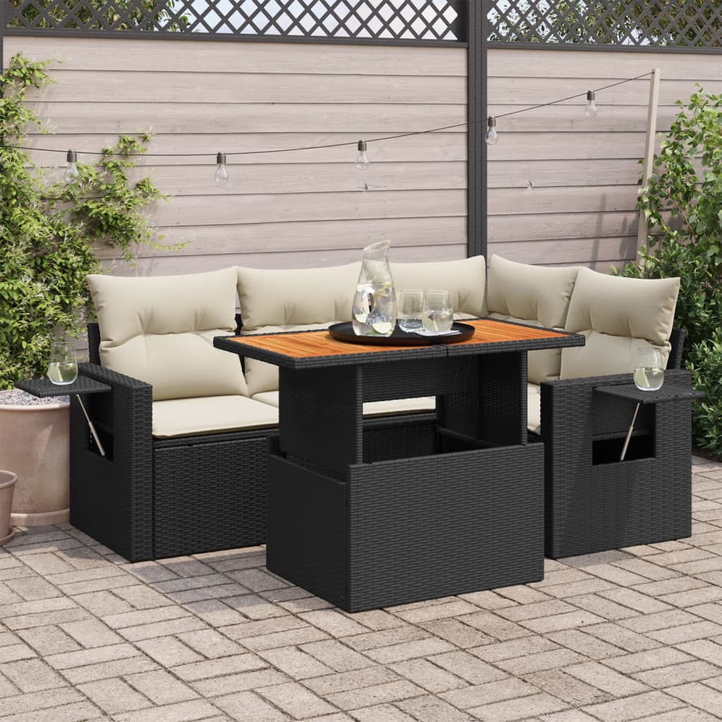 vidaXL Set de muebles de jardín 5 pzas y cojines ratán sintético negro