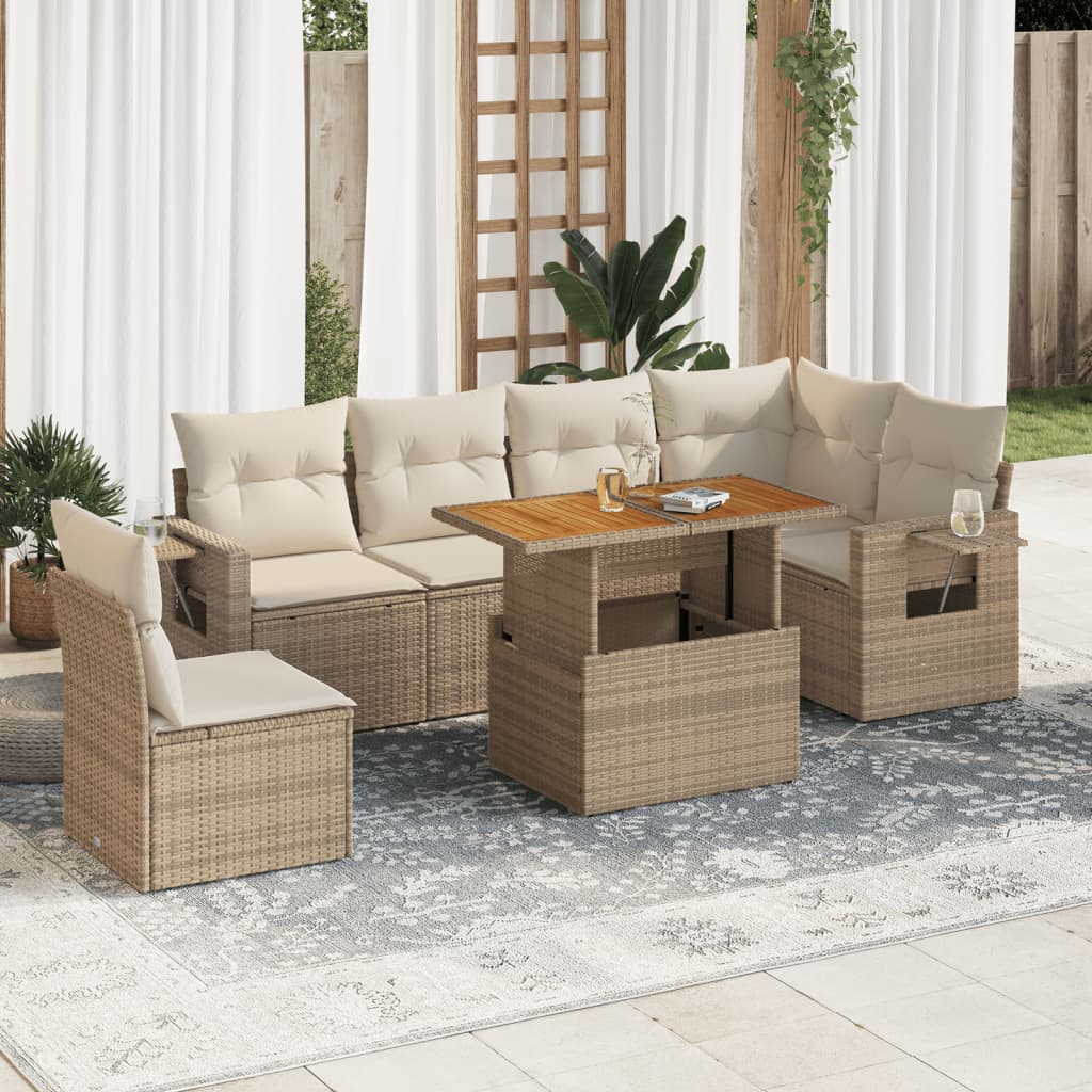 vidaXL Set sofás de jardín 7 piezas y cojines ratán sintético beige