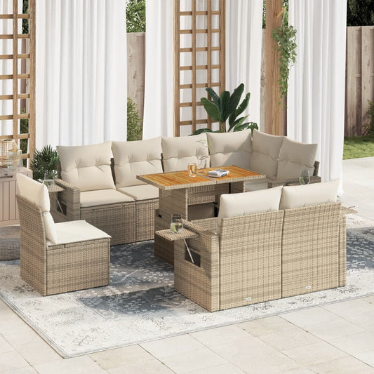 vidaXL Set de sofás de jardín con cojines 9 pzas ratán sintético beige