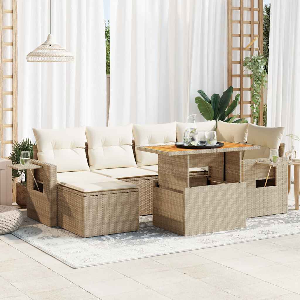 vidaXL Set sofás de jardín 7 piezas y cojines ratán sintético beige