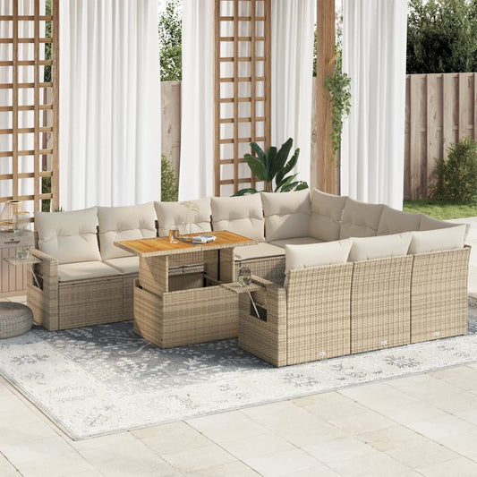 vidaXL Set de sofás de jardín 11pzas con cojines ratán sintético beige