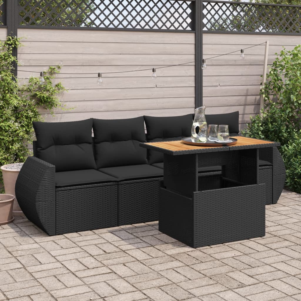 vidaXL Set de muebles de jardín 5 pzas y cojines ratán sintético negro