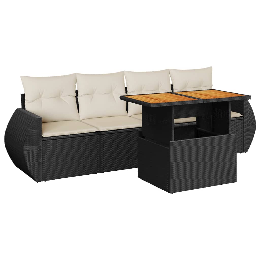 vidaXL Set de muebles de jardín 5 pzas y cojines ratán sintético negro