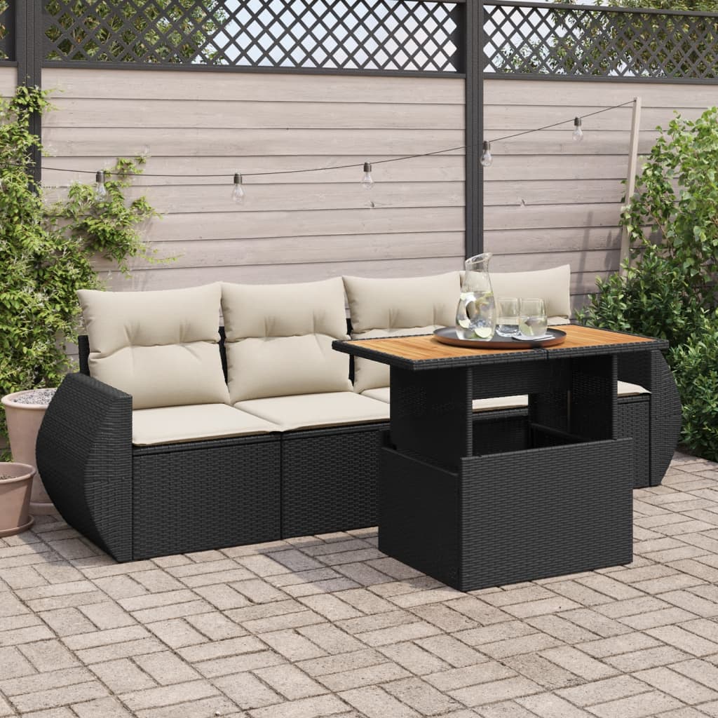 vidaXL Set de muebles de jardín 5 pzas y cojines ratán sintético negro