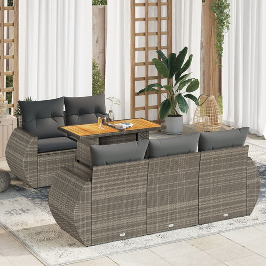 vidaXL Set de muebles de jardín 6 pzas y cojines ratán sintético gris