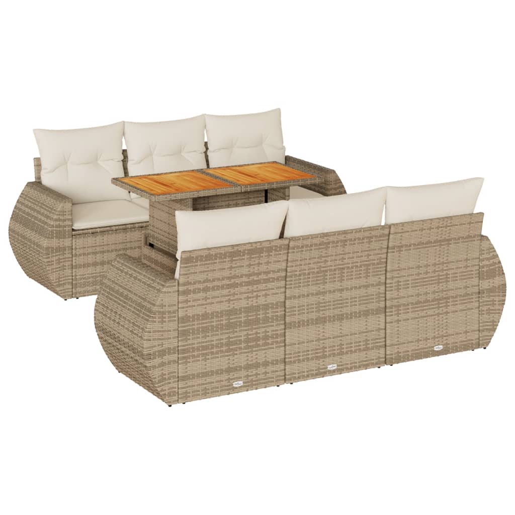 vidaXL Set sofás de jardín 7 piezas y cojines ratán sintético beige