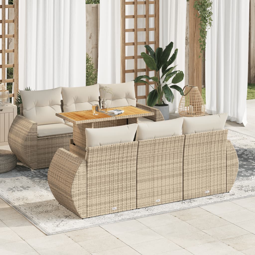 vidaXL Set sofás de jardín 7 piezas y cojines ratán sintético beige