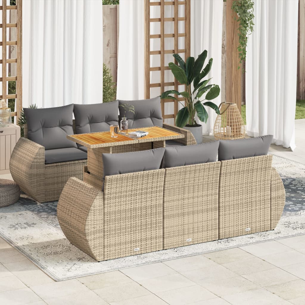 vidaXL Set sofás de jardín 7 piezas y cojines ratán sintético beige