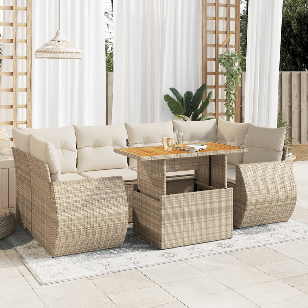 vidaXL Set sofás de jardín 7 piezas y cojines ratán sintético beige