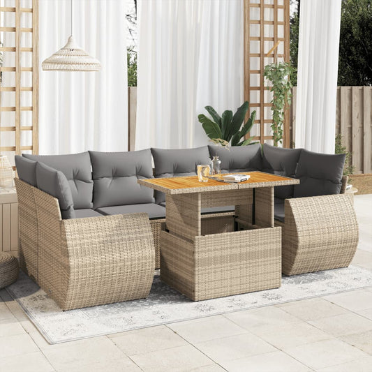 vidaXL Set sofás de jardín 7 piezas y cojines ratán sintético beige