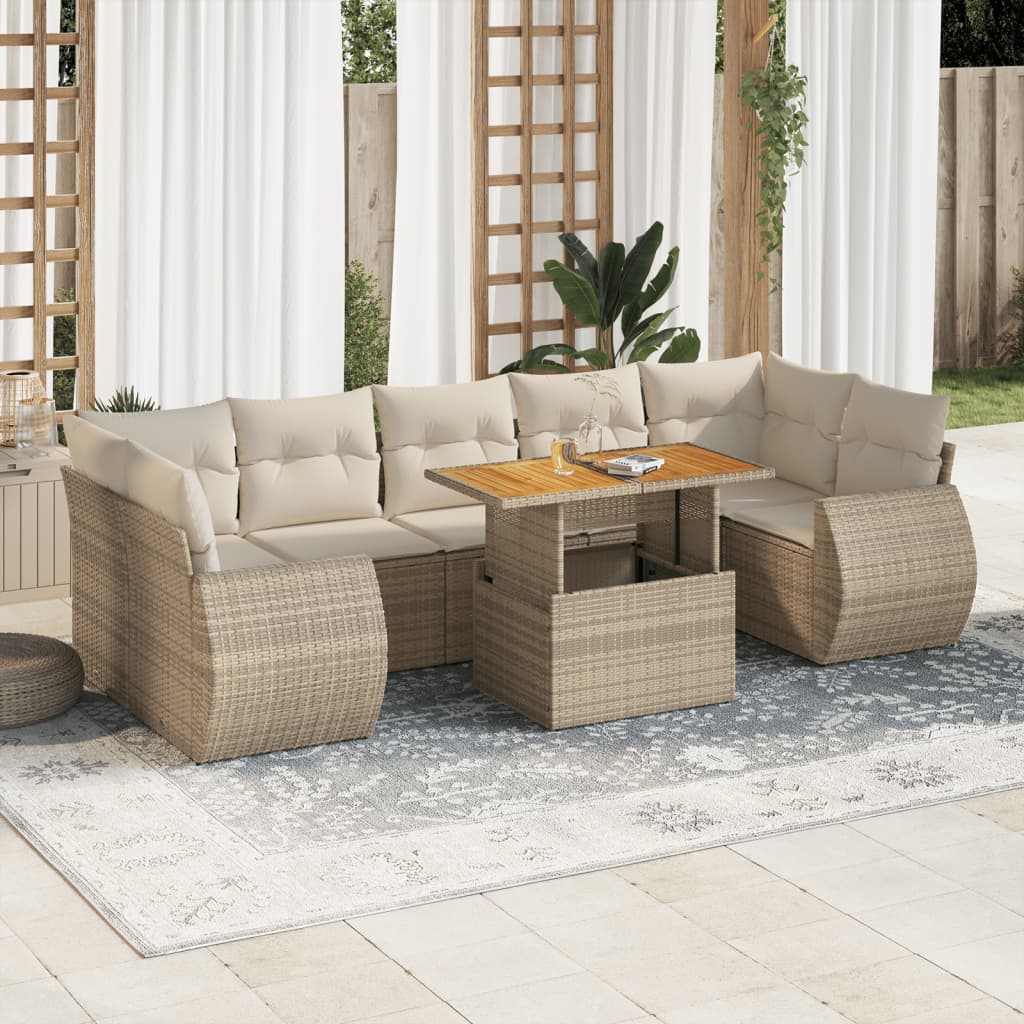 vidaXL Set de sofás de jardín y cojines 8 piezas ratán sintético beige