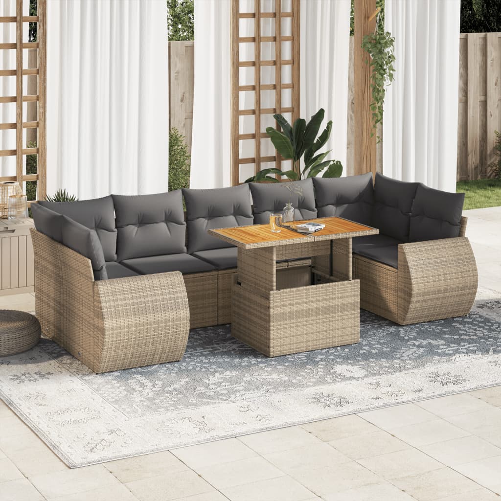 vidaXL Set de sofás de jardín y cojines 8 piezas ratán sintético beige