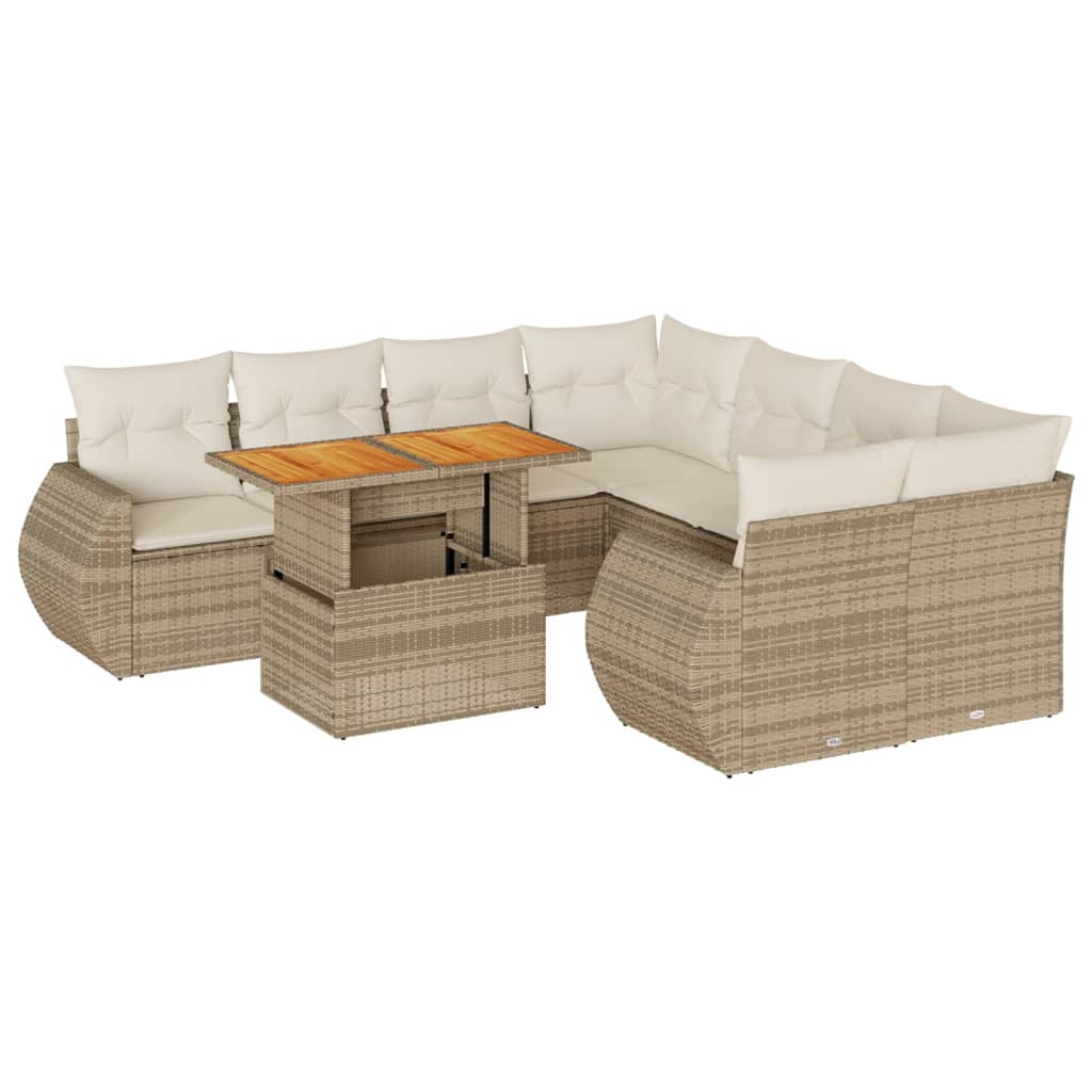 vidaXL Set de sofás de jardín con cojines 9 pzas ratán sintético beige