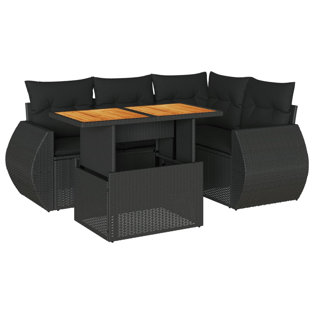 vidaXL Set de muebles de jardín 5 pzas y cojines ratán sintético negro