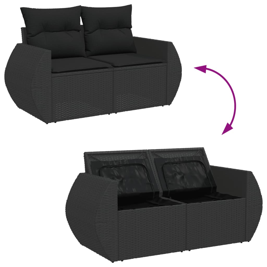 vidaXL Set de muebles de jardín 5 pzas y cojines ratán sintético negro