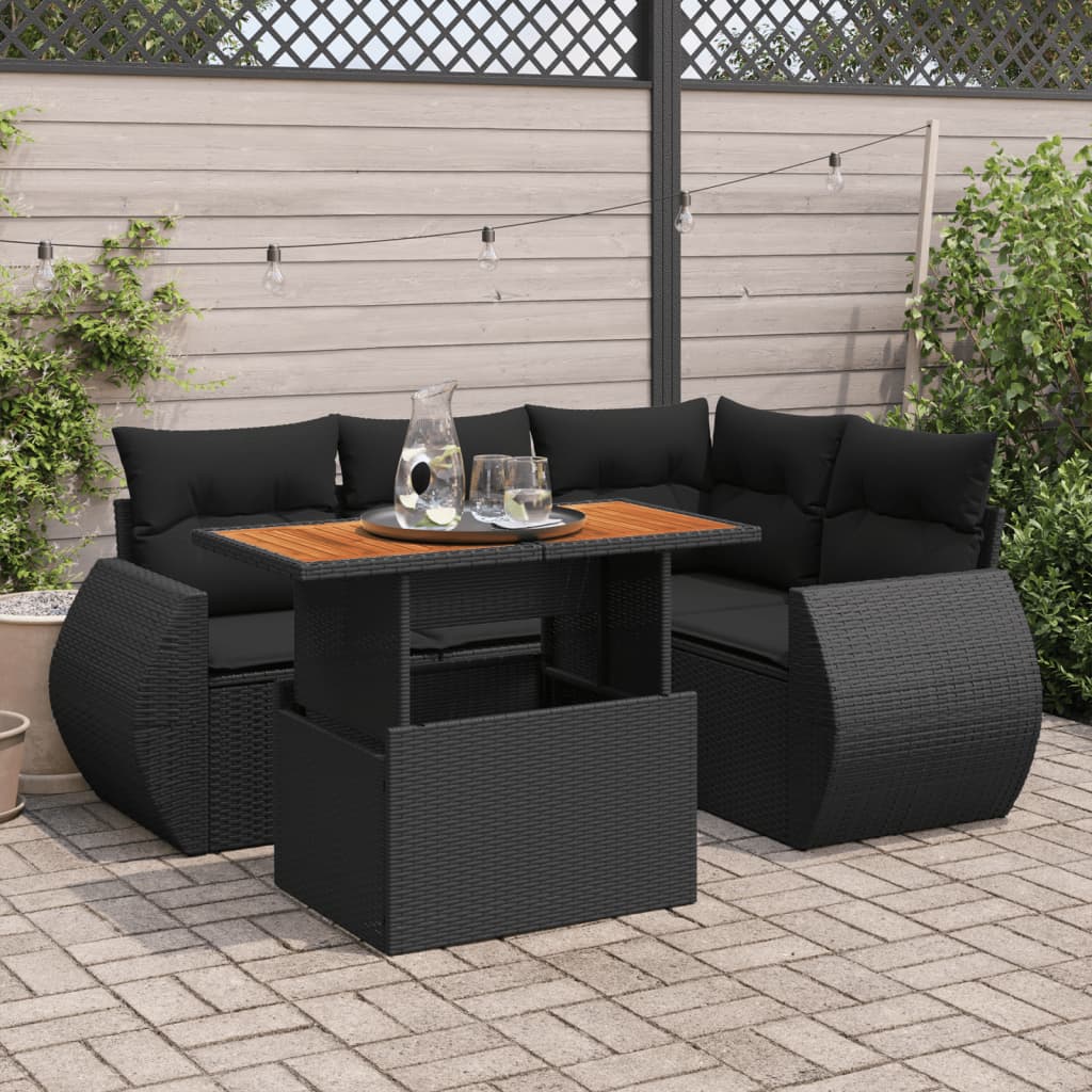 vidaXL Set de muebles de jardín 5 pzas y cojines ratán sintético negro